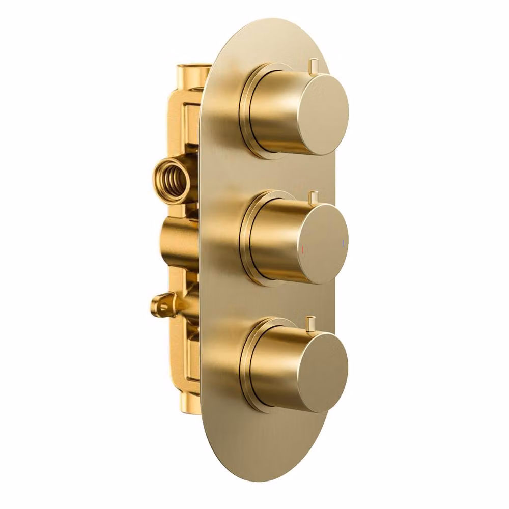 Nes Home Brushed Brass Two Outlet Concealed Thermostatic Mixer Shower Valve in Gold, W: 29.6 cm, H: 25.3 cm – 2