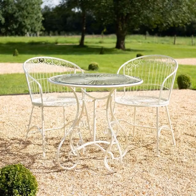Ascalon Design Ltd Blaisdon 3-Piece Bistro Set in Beige and White with Glass and Metal Details