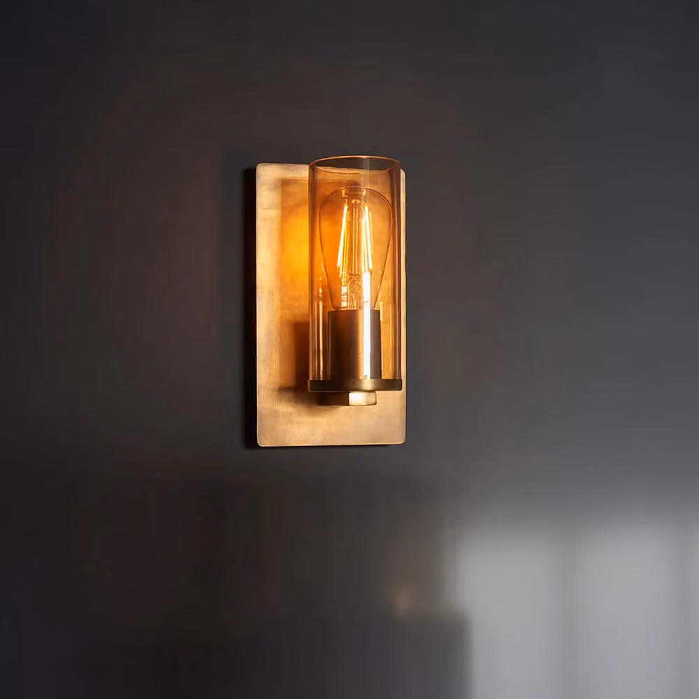 Loops 2 Pack Antique Brass Patina Wall Lamps with Transparent Champagne Glass Shades and 10W E27 LED Bulbs – 3