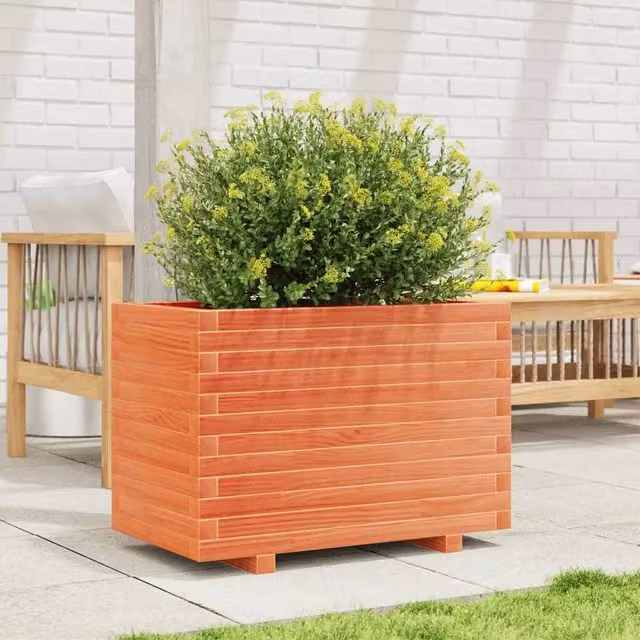Berkfield Home Decorative Garden Planter in Brown Solid Wood, W: 70 cm, D: 40 cm, H: 49.5 cm – 1