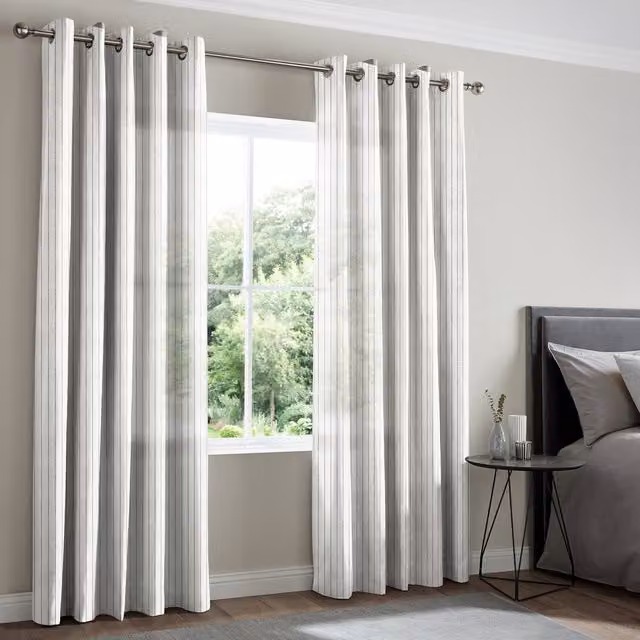 Terrys Brinley Made to Measure Striped Sheer Voile Eyelet Curtain Panel in Grey and White