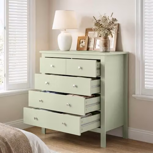 HOMCOM Modern 5 Drawer Chest of Drawers in Green – 3