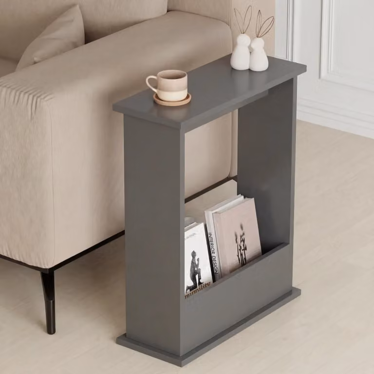DHS Small Narrow Side Table with Storage in Slate Grey