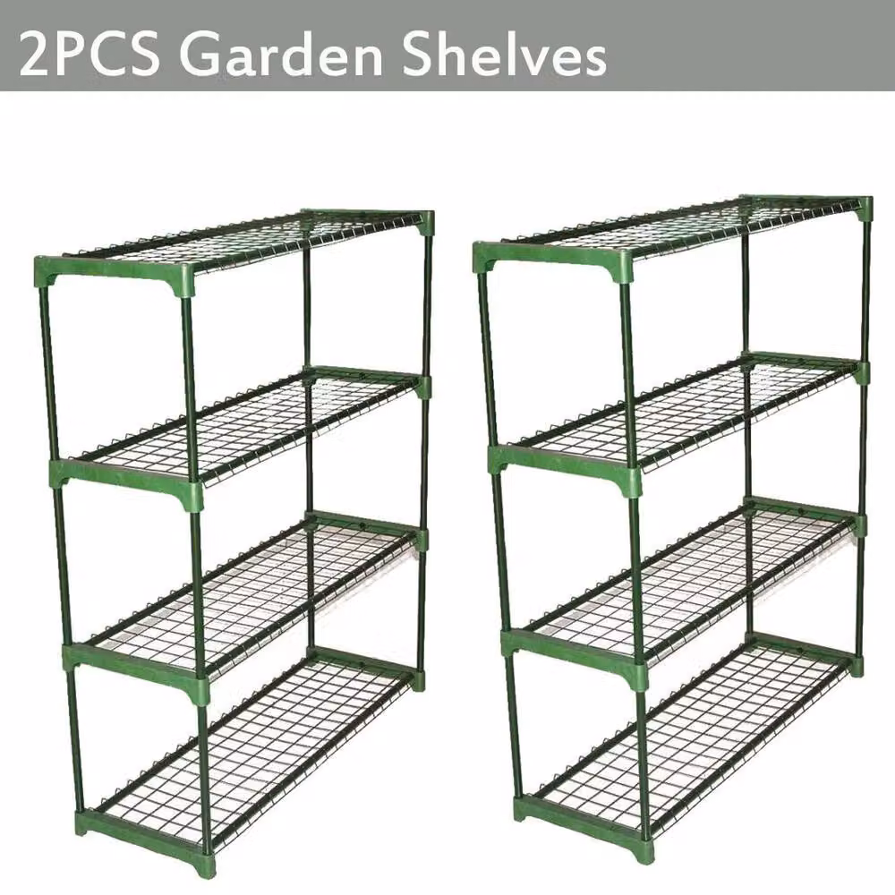 ERGOVEXA Green Metal Freestanding Garden Racking Shelving for Plant Staging and Greenhouse Display, 2-Piece Set – 2