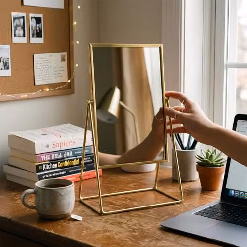 Harbour Housewares Modern Rectangular Tabletop Makeup Mirror in Gold, W: 39.0 cm, H: 22.0 cm, D: 15.0 cm – 7