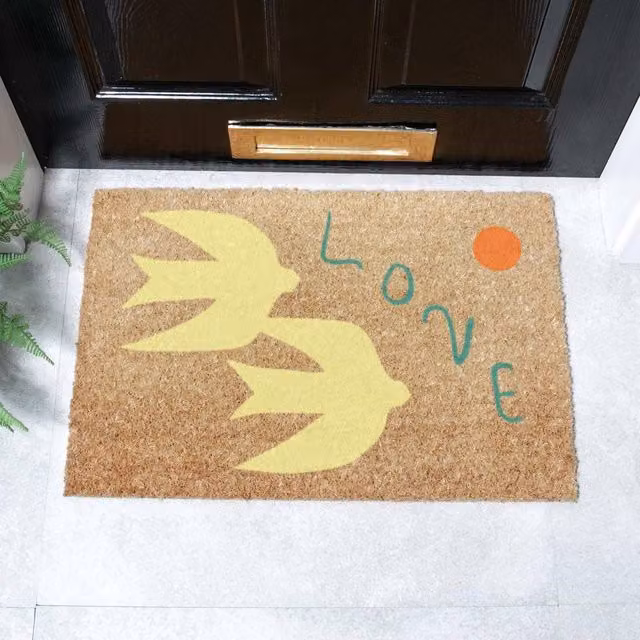 Artsy Mats Elizabeth Olwen Swan Love Coir Doormat in Brown, W: 60 cm, D: 40 cm – 1
