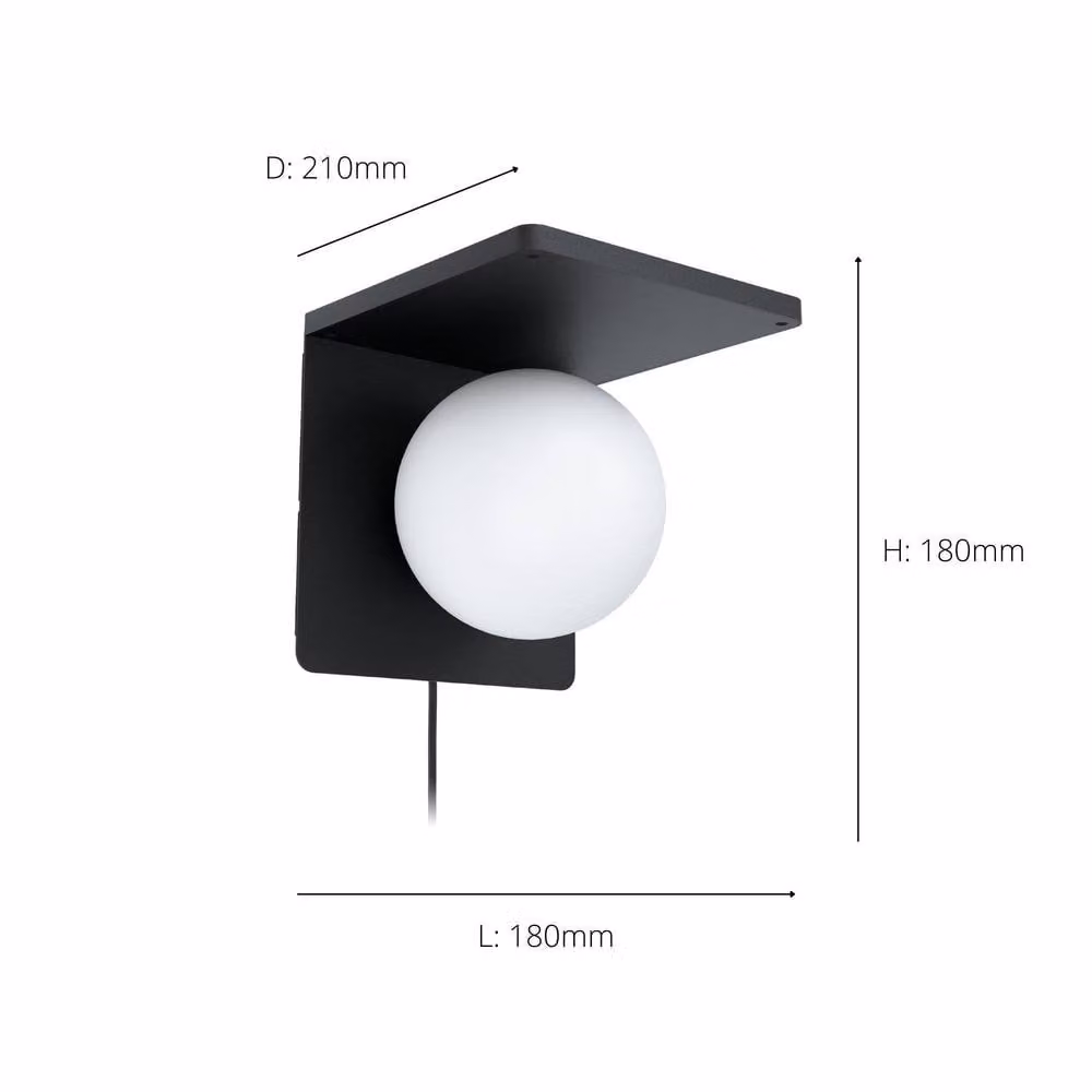 Eglo Ciglie Black Metal and Glass Wall Light with Shelf and QI Smart Phone Charger – 3