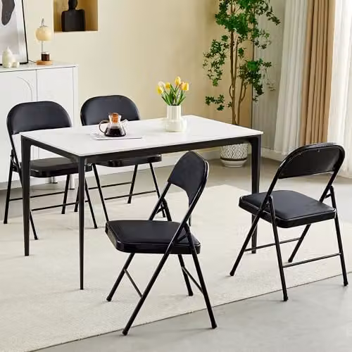 MCC Direct Set of 4 Black Faux Leather Folding Chairs with Metal Frame – 2