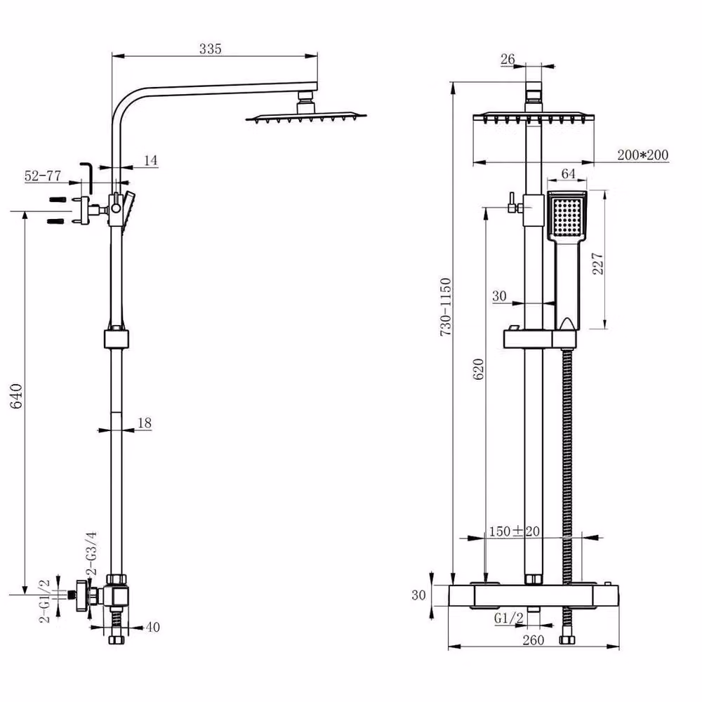 NESTLUNE Square Thermostatic Shower Mixer Set with Single Lever in Silver Chrome – 2