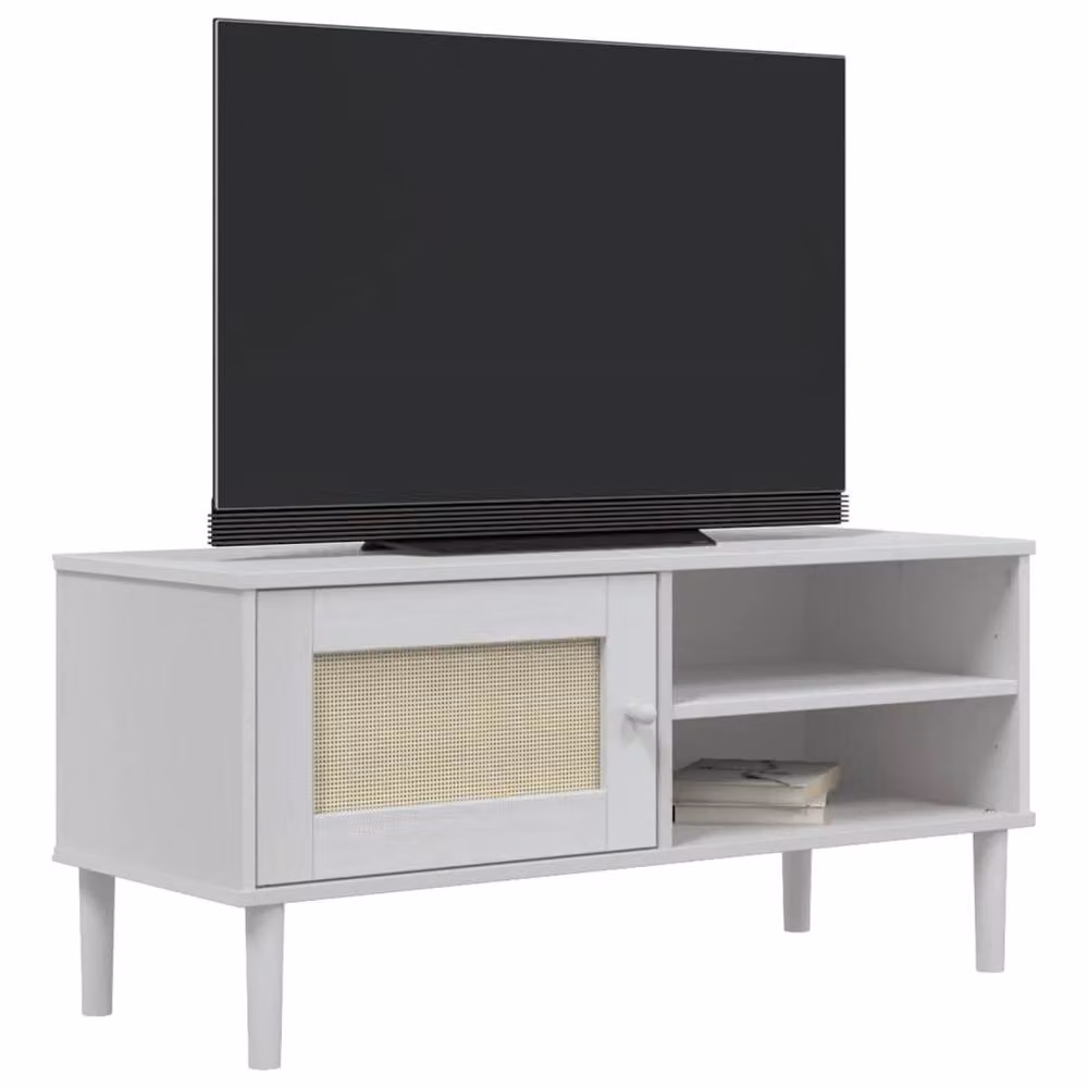Berkfield Home SENJA TV Cabinet in White Rattan Look Solid Pine Wood, W/D/H: 106 x 40 x 49 cm – 3