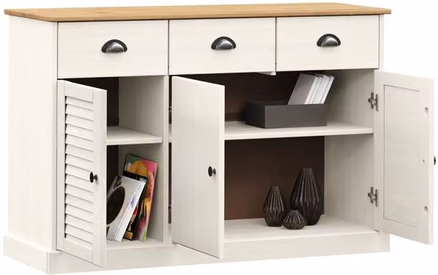 Berkfield Home VIGO Sideboard with Drawers in White Waxed Solid Pine Wood, W/D/H: 113 x 40 x 75 cm – 1