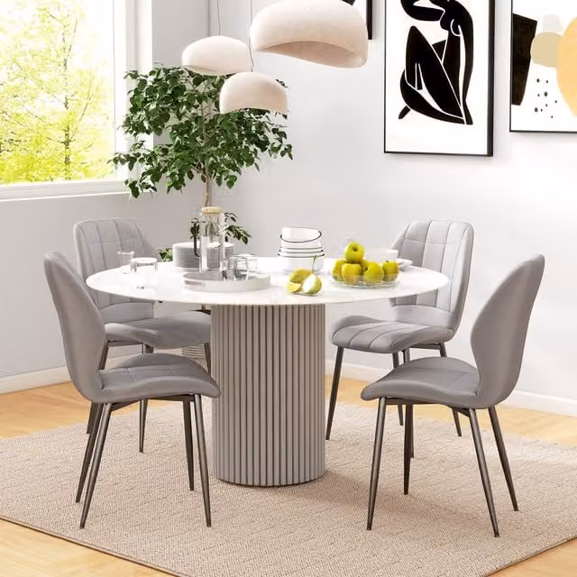 HOMCOM Set of 4 Modern Kitchen and Dining Chairs in Grey with Upholstered Fabric and Metal Frame