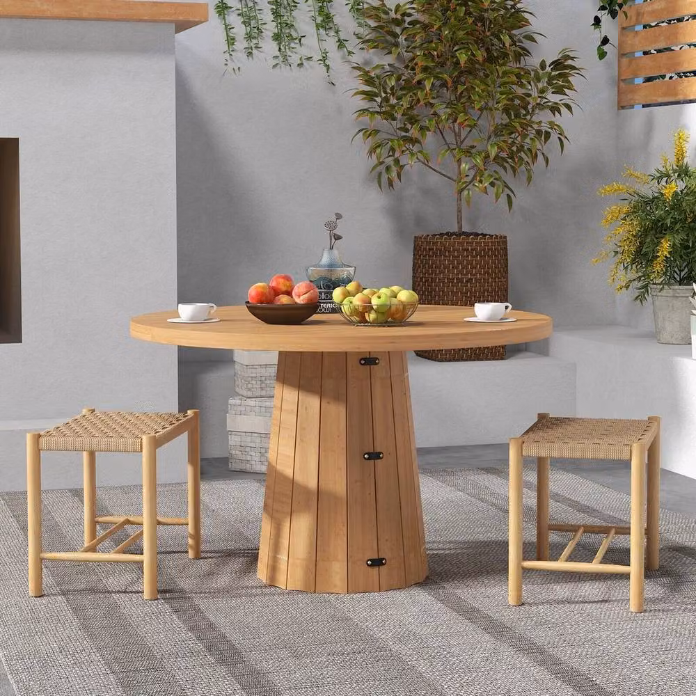 Havendro 2 Pack of Rustic Backless Stools in Natural Rubberwood with Woven Paper Seats – 2