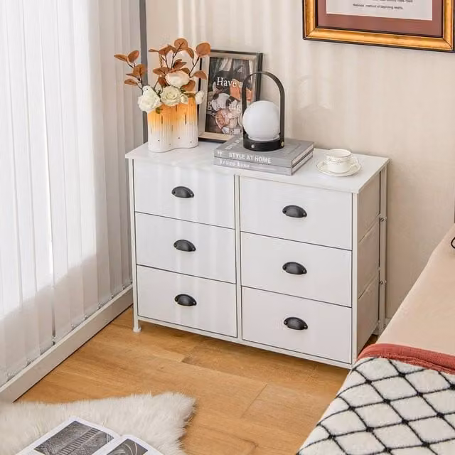 KORVIXA 6 Drawer 2-Tier Fabric and Metal Storage Chest Organizer in White – 1