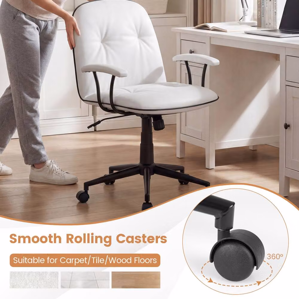 Costway White PU Leather Swivel Home Office Desk and Makeup Vanity Chair – 2