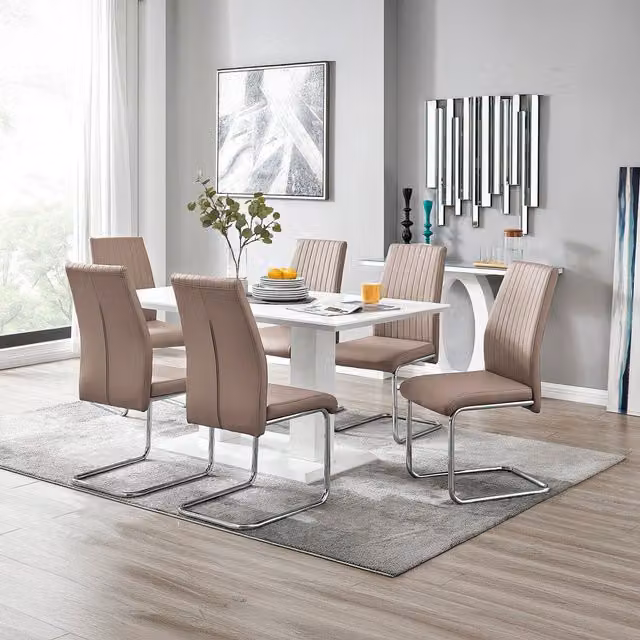 FurnitureboxUK Imperia High Gloss Rectangular Dining Table and 6 Lorenzo Dining Chairs Set in Cappuccino Brown and Beige