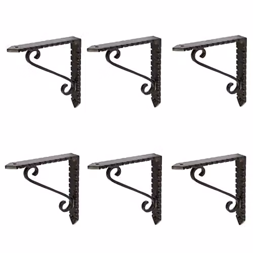 Hammer and Tongs Notched Scroll Iron Shelf Bracket, Matt Black, Pack of 6, Depth: 10.5 cm – 2