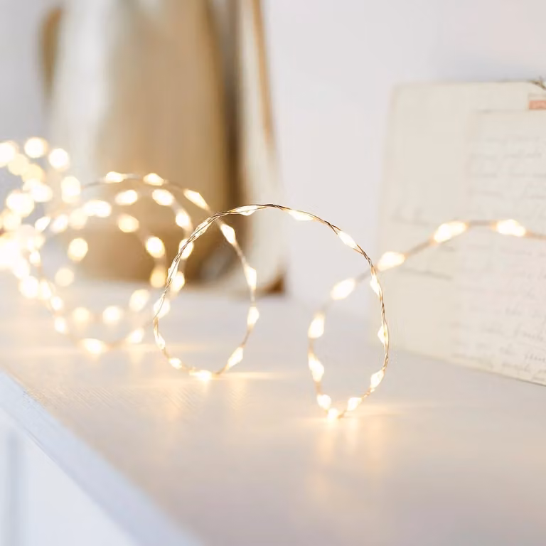 Lights4fun 20m Micro LED Bead Rope String Fairy Lights with Timer, Silver Cable, White Lights