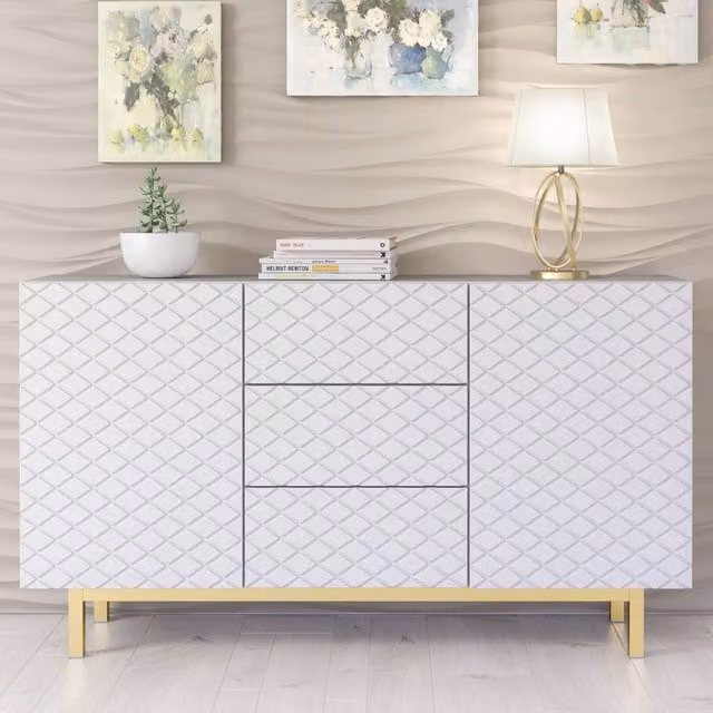 Mex Furniture LTD Diamond Luxe Sideboard in White, W: 140 cm, H: 80 cm, D: 35 cm