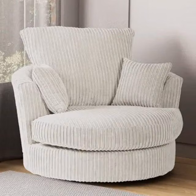 SquareBoxx Lennox Swivel Lounge Chair in White Fabric – 1