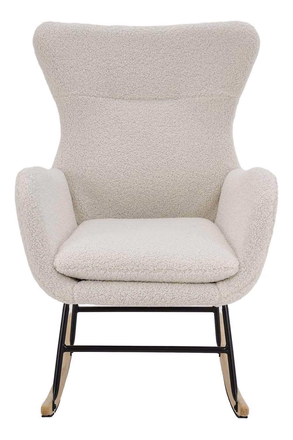 Livingandhome White Bouclé Upholstered Rocking Accent Chair with High Backrest and Armrests – 2
