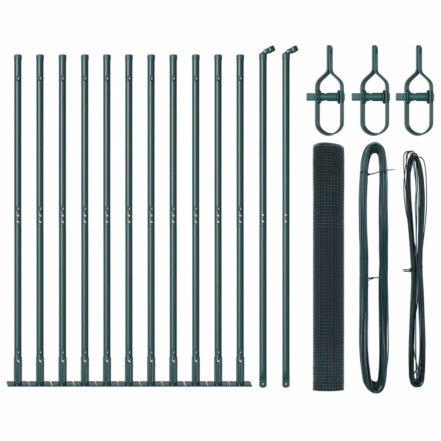 Berkfield Home Green Powder-Coated Steel Welded Wire Fence with 13 Flanged Posts, 1 x 25 m – 2