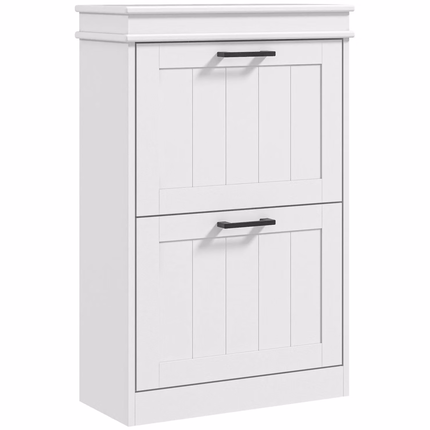 HOMCOM White Minimalist Shoe Storage Cabinet with Tilting Compartments and Internal Shelves for Hallways – 2