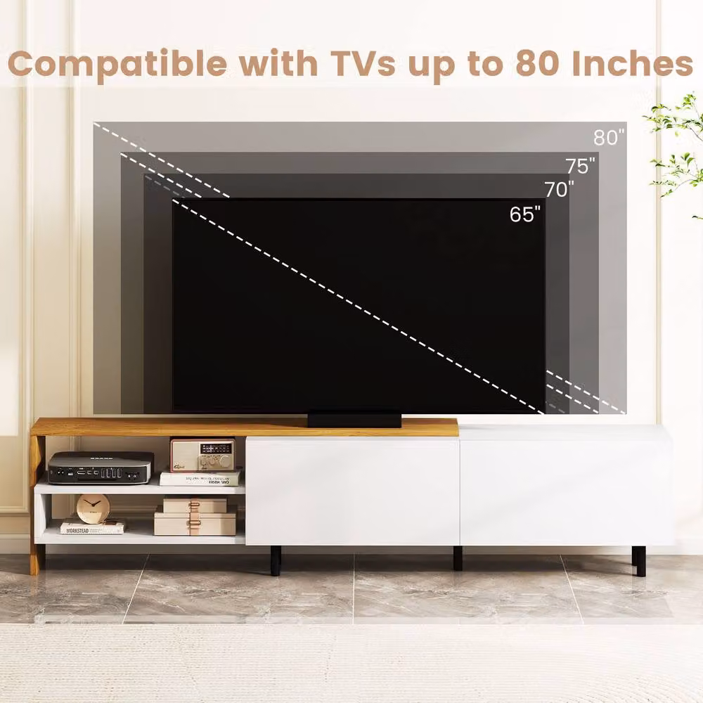 Gymax Modern White TV Stand Cabinet for up to 80 Inch TVs, Width: 181 cm – 2