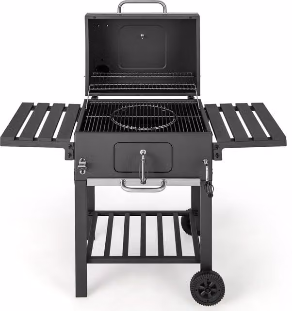 Costway Charcoal BBQ Smoker Combo with 2 Wheels and 2 Foldable Side Tables, Black, W/D/H: 128 x 46 x 117 cm