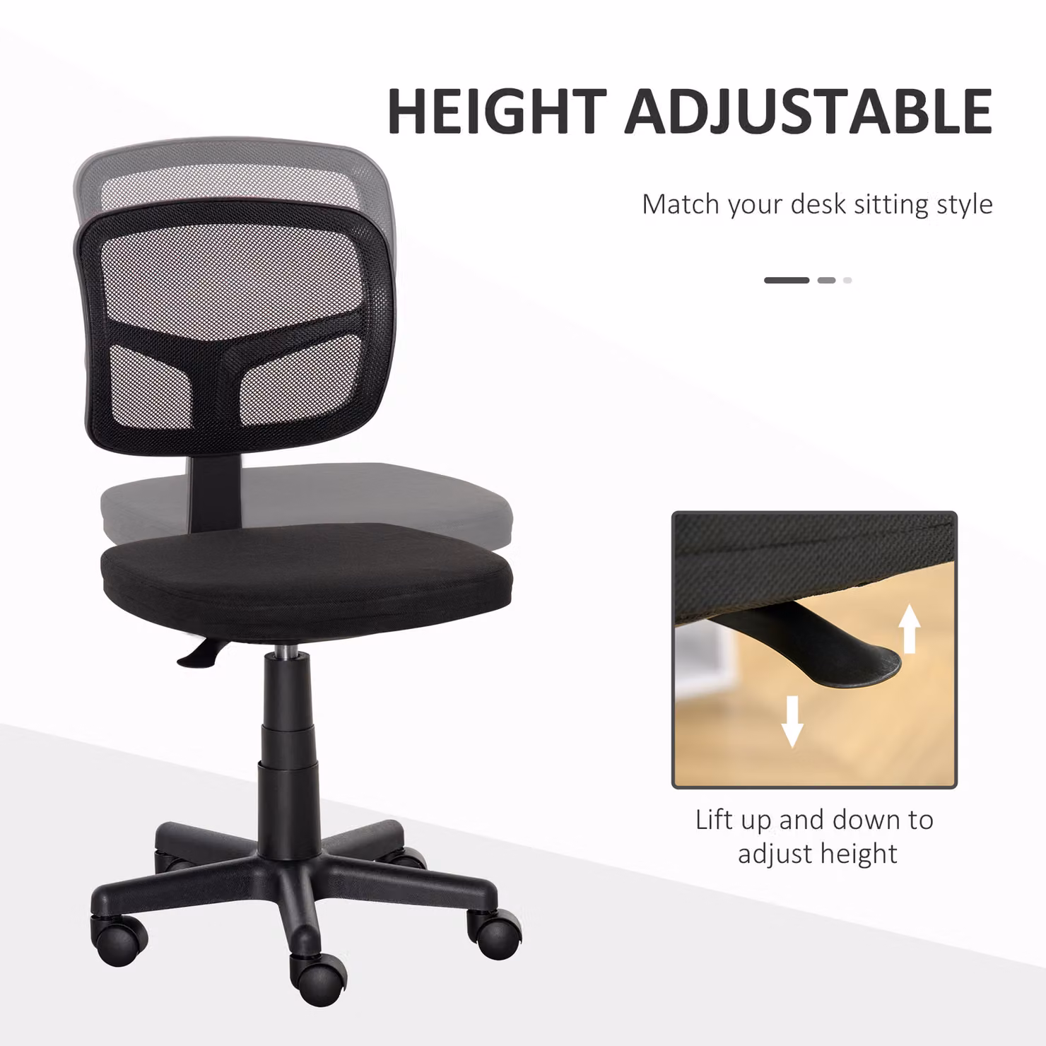 Vinsetto Small Ergonomic Office Chair in Black Fabric with Curved Back, Swivel Base and Height Adjustment, Holds up to 120 kg – 4