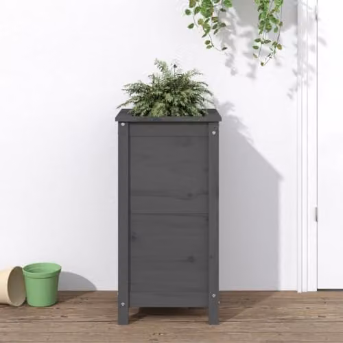 vidaXL Grey Pine Wood Garden Planter Tub W/D/H: 40 x 40 x 78 cm – 2