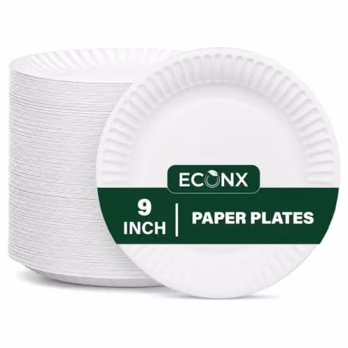 ECONX Heavy Duty Disposable Paper Plates, White, 23 cm, 500 Pieces – 1