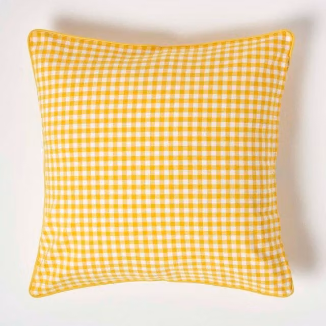 Homescapes Yellow Cotton Gingham Check Square Cushion Cover, W/D/H: 60 x 60 x 1 cm