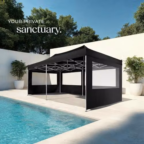tectake Folding Pop Up Gazebo with Aluminium Frame and 4 Sidewalls with Windows, Black, W: 600 cm, D: 300 cm, H: 280 cm – 9
