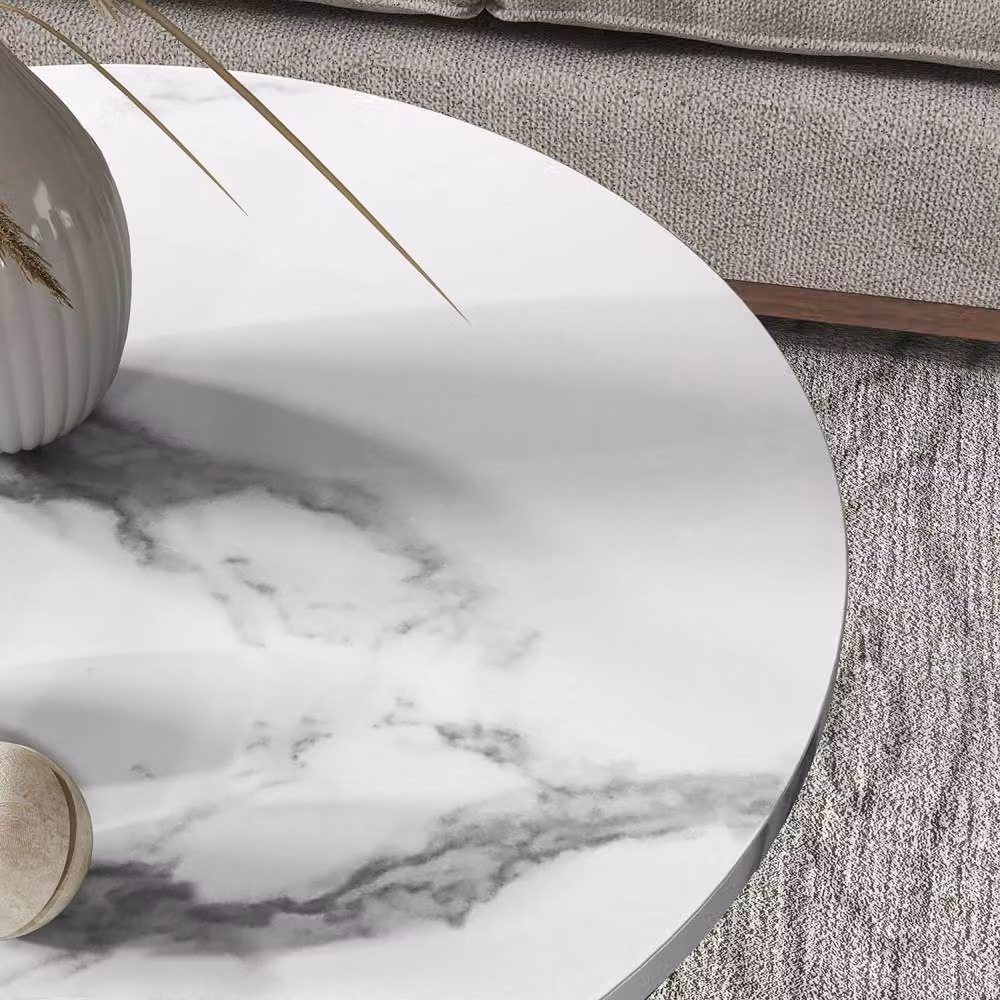 Wyld Haus Veco Set of 2 Round Coffee Tables with White Marble Effect Tops and Gold Metal Legs – 6