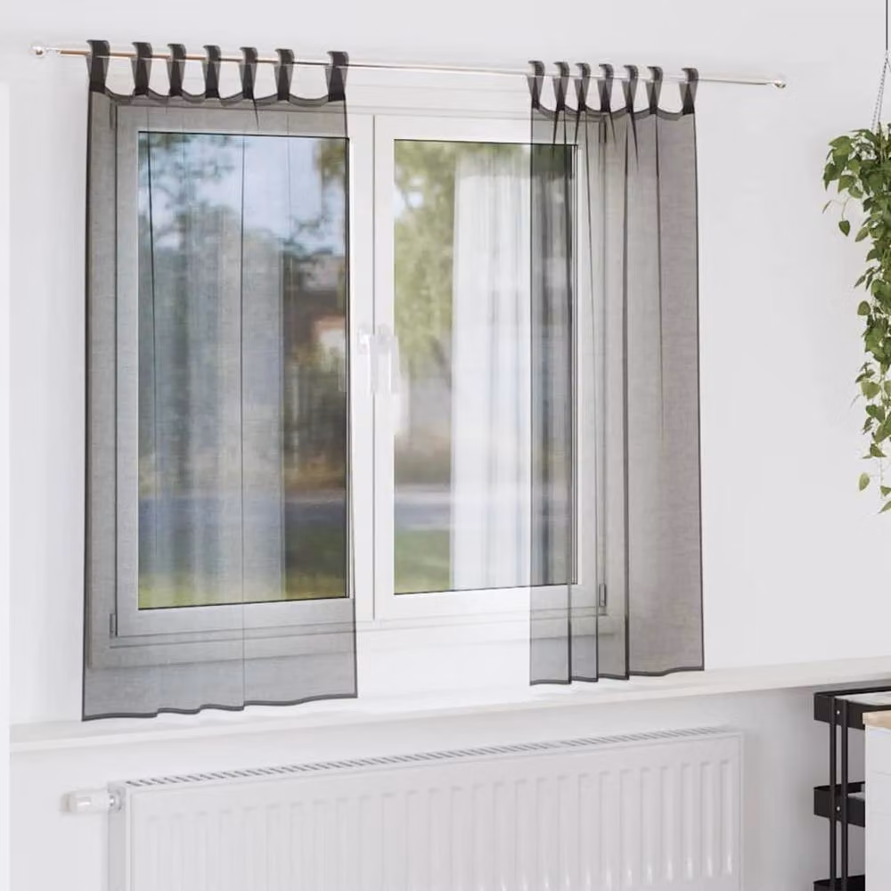 Berkfield Home Black Voile Tab Top Curtains, 2 Pack, W: 140 cm – 2