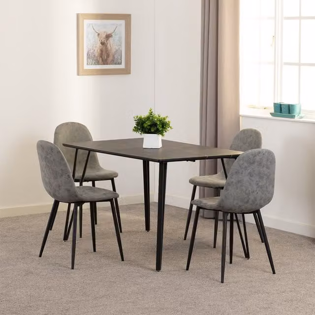 Seconique Marlow and Athens Modern Rectangular Dining Set in Black Marble Effect and Grey