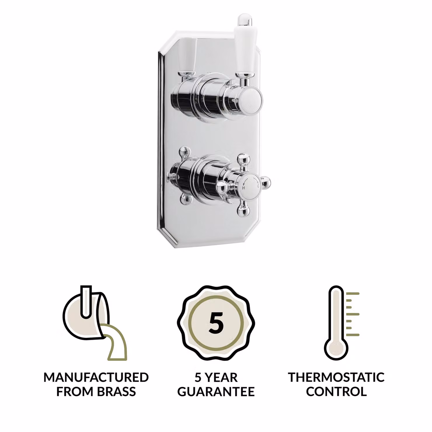 Balterley Traditional Concealed Twin Thermostatic Shower Valve with Two Handles in Silver and Chrome – 2