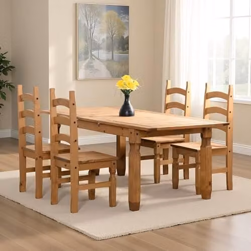 Seconique Corona Extending Dining Table and 4 Chair Set in Waxed Rustic Pine – 3