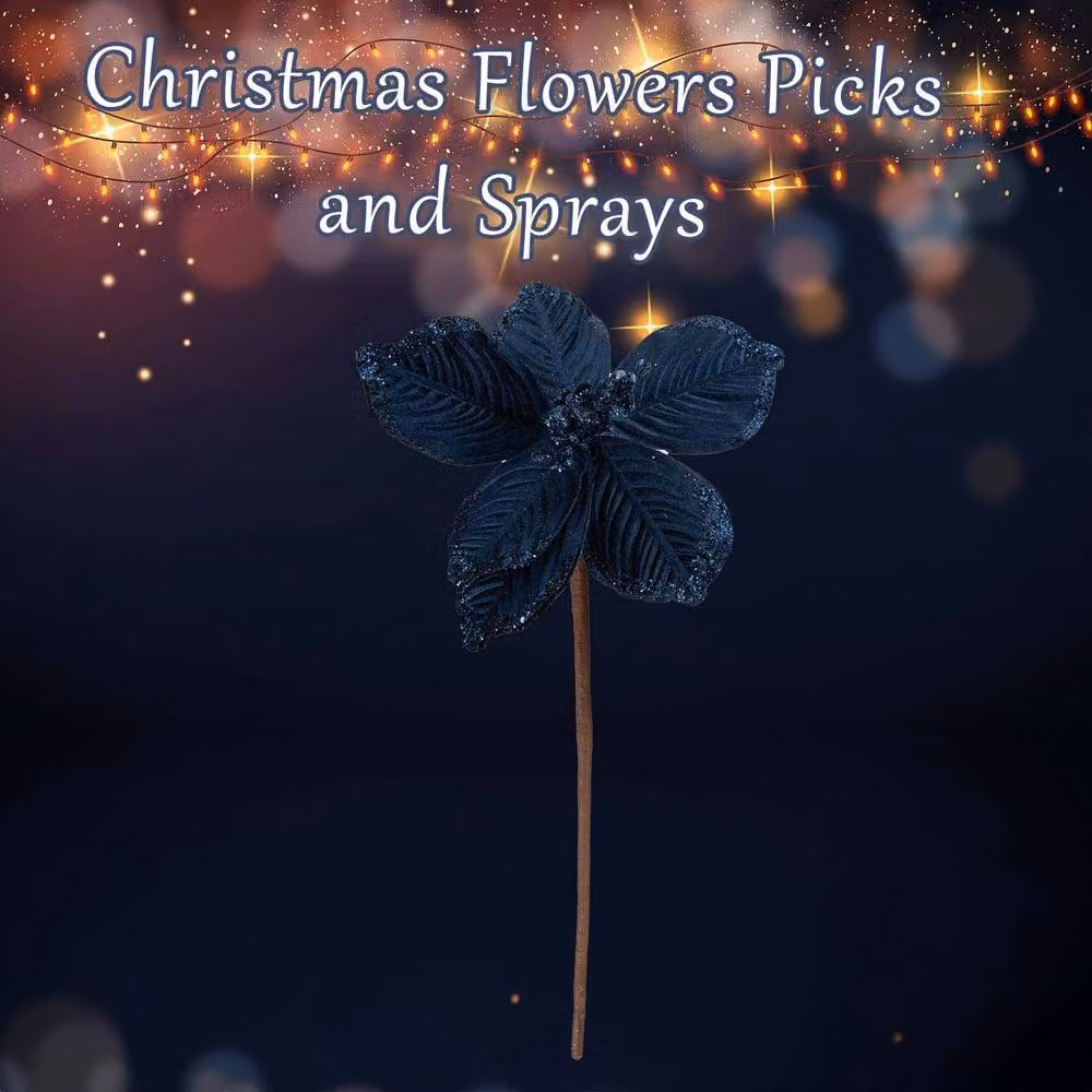 VFM e-Store Blue Fabric Poinsettia Christmas Pick, W/H: 32 x 18 cm – 3