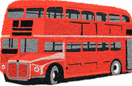 Coco&Coir Fancy The Routemaster Natural Coir Printed Shaped Door Mat with Latex Backing, Brown and Red, W: 75.0 cm, D: 43.0 cm, H: 1.5 cm