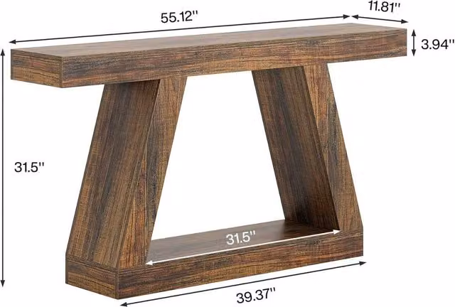 VOGREX 55-Inch Rustic Wood Farmhouse Trestle Console Table in Brown