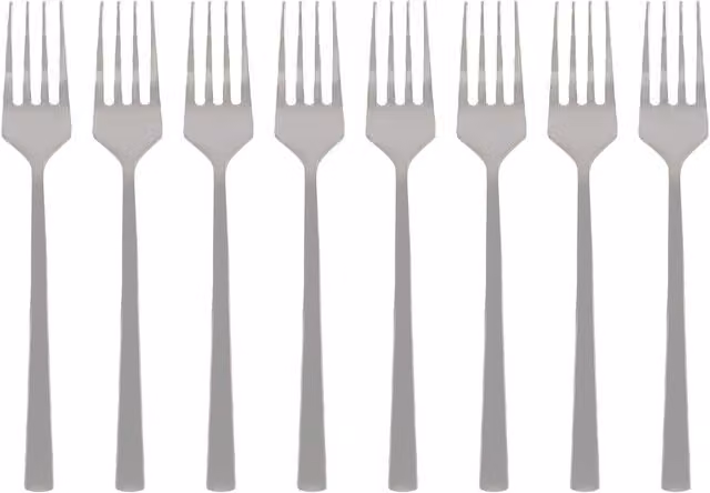 Argon Tableware Coated Stainless Steel Cake Forks in Silver and Black, Set of 8