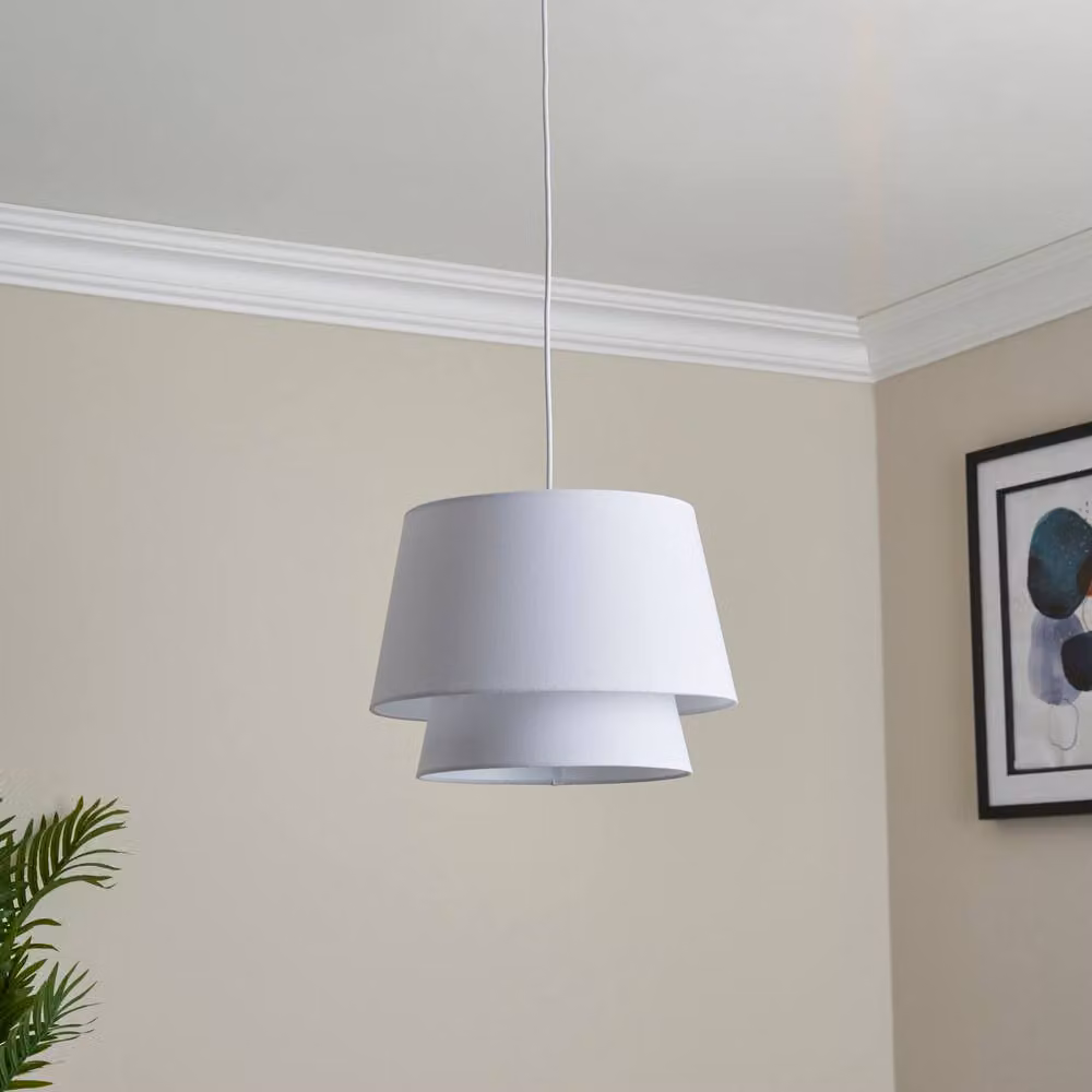 First Choice Lighting Ambra Two Tier White Fabric Easy Fit Pendant Shade – 2