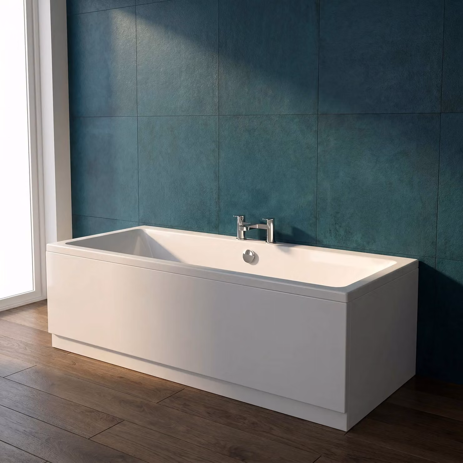 Balterley Square Thin Edge Double Ended Rectangular Shower Bath with Leg Set, White, W/D/H: 170 x 70 x 40 cm – 2