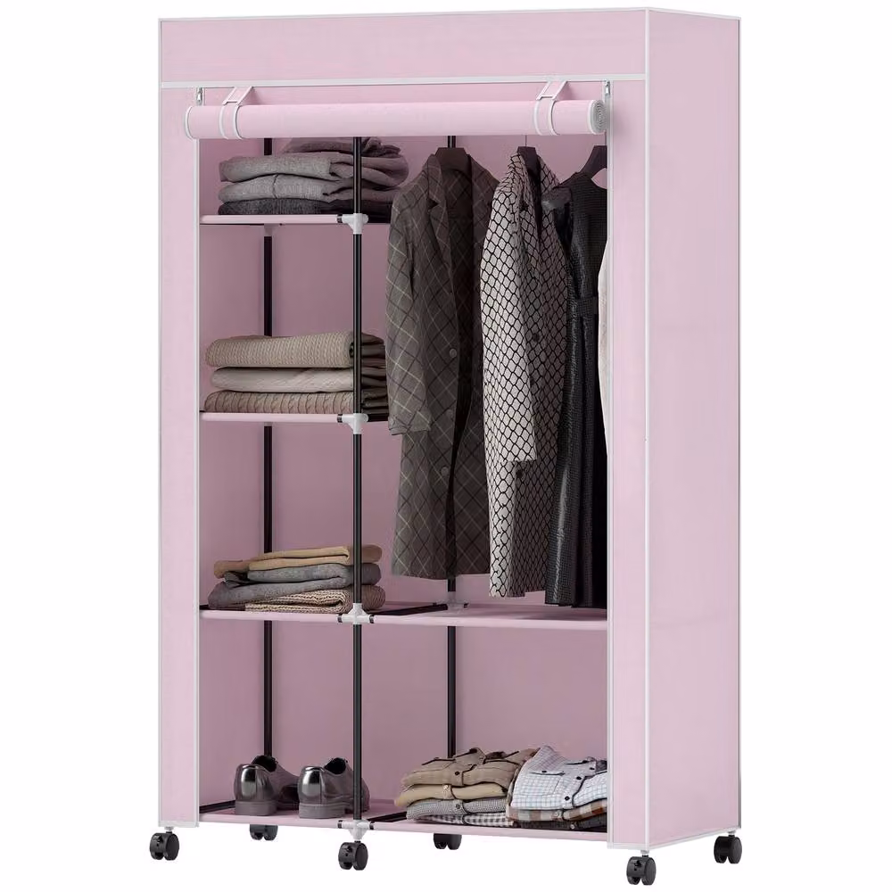 STILVORA Pink Wardrobe with Shelves and Hanging Rail, W/D/H: 103 x 43 x 162.5 cm – 2