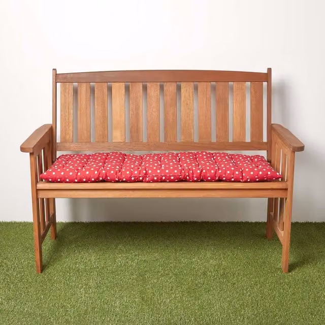 Homescapes Luxury Cotton Polka Dot Garden Bench Cushion, Red, Width: 108 cm
