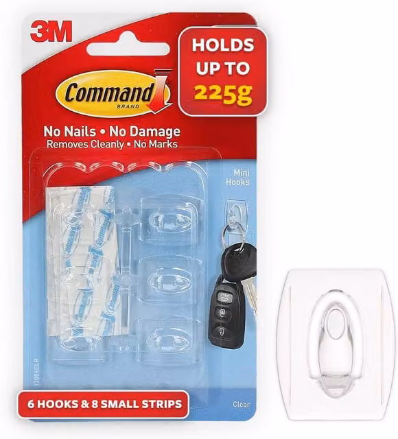 3M Command Mini Hooks in Transparent and White with Adhesive Strips – 5