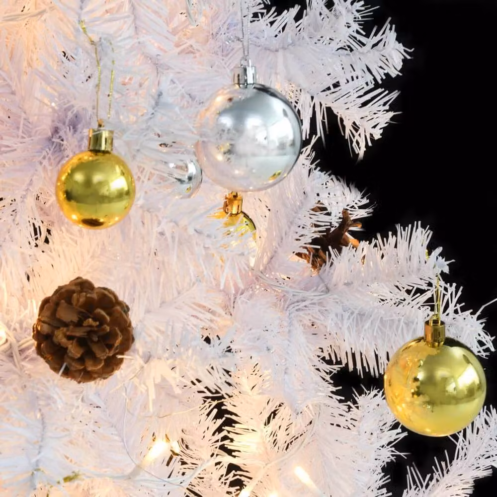 Berkfield Home Pre-lit Artificial Christmas Tree with Baubles in White, Gold and Silver, Height: 150 cm – 3