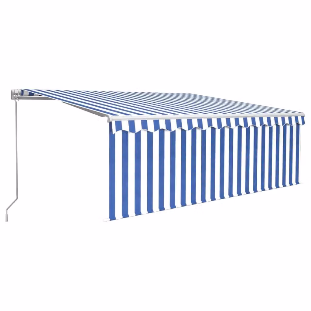 Berkfield Home Manual Retractable Awning with Blind and LED, Blue and White, W: 450 cm, D: 300 cm, H: 120 cm